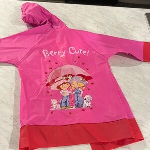 Vibrant Pink Hooded Raincoat with Cartoon Design